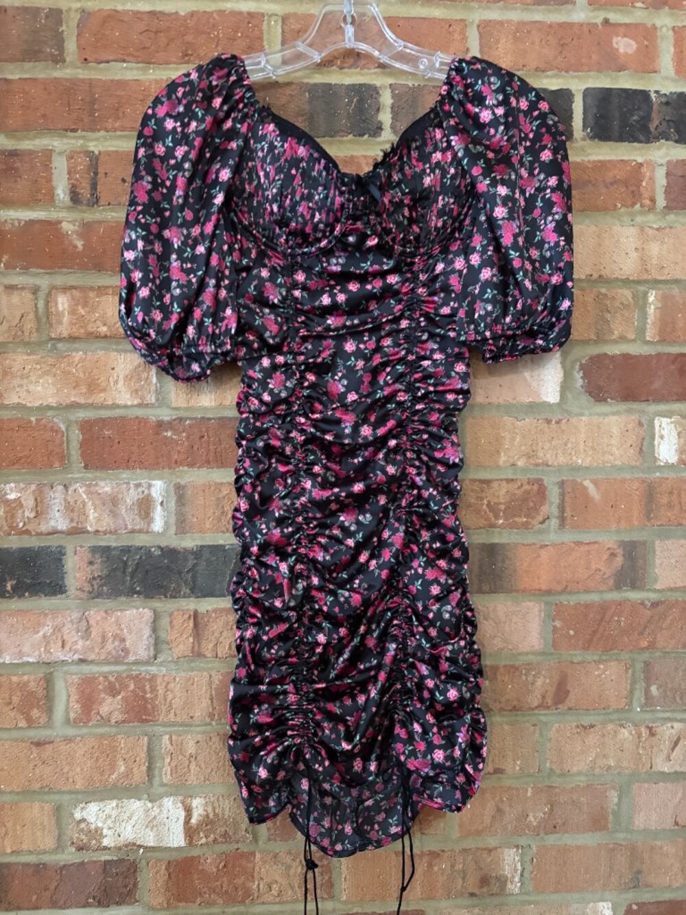 For Love & Lemons Black Floral Ruched Mini Dress - Size XS - Picture 3 of 3